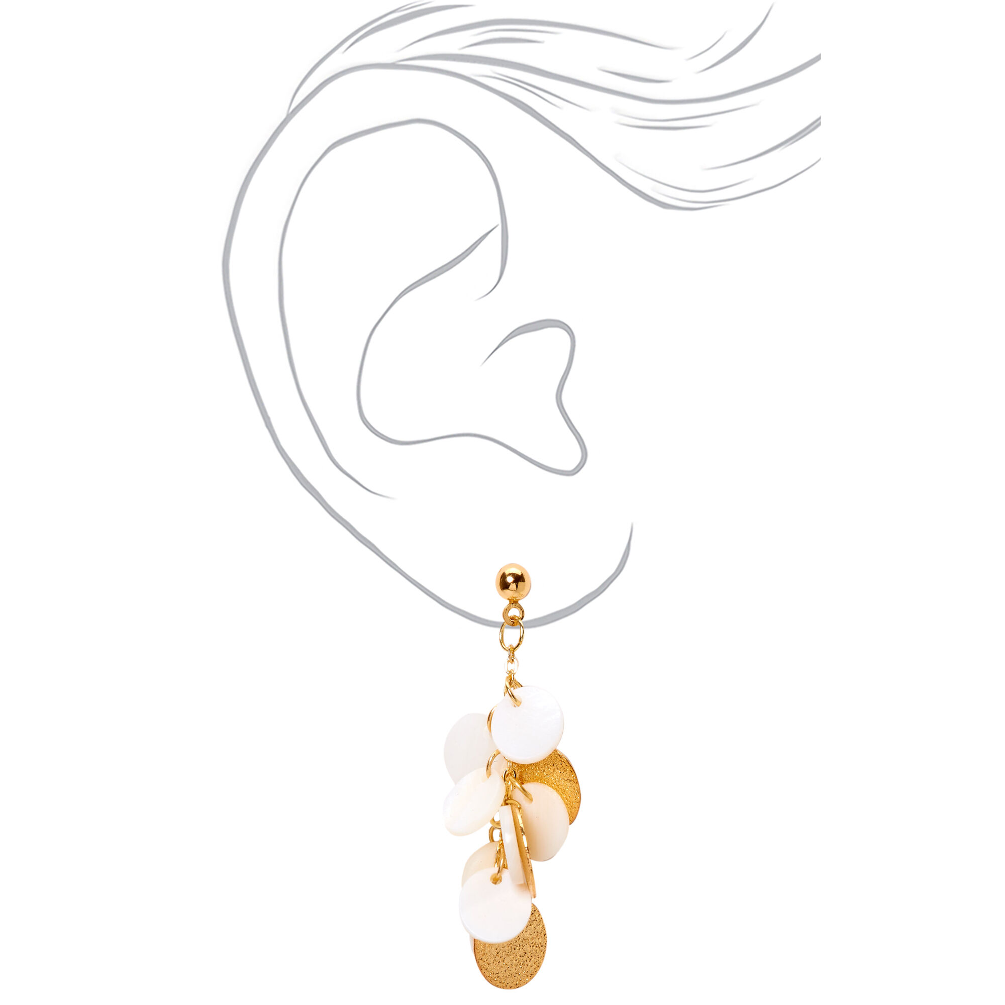 Gold 1.5" Seashell Disc Chandelier Drop Earrings - White,