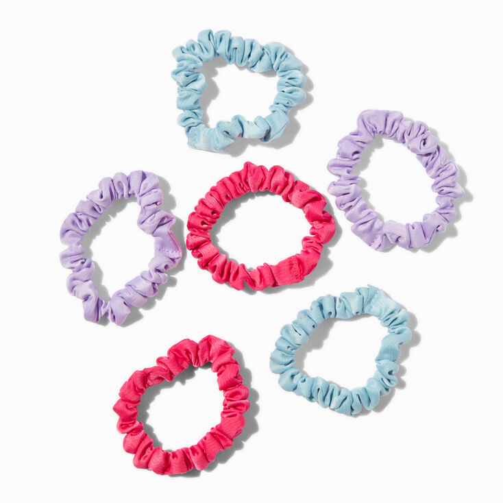 Blue, Lilac, &amp; Hot Pink Skinny Silky Hair Scrunchies - 6 Pack,