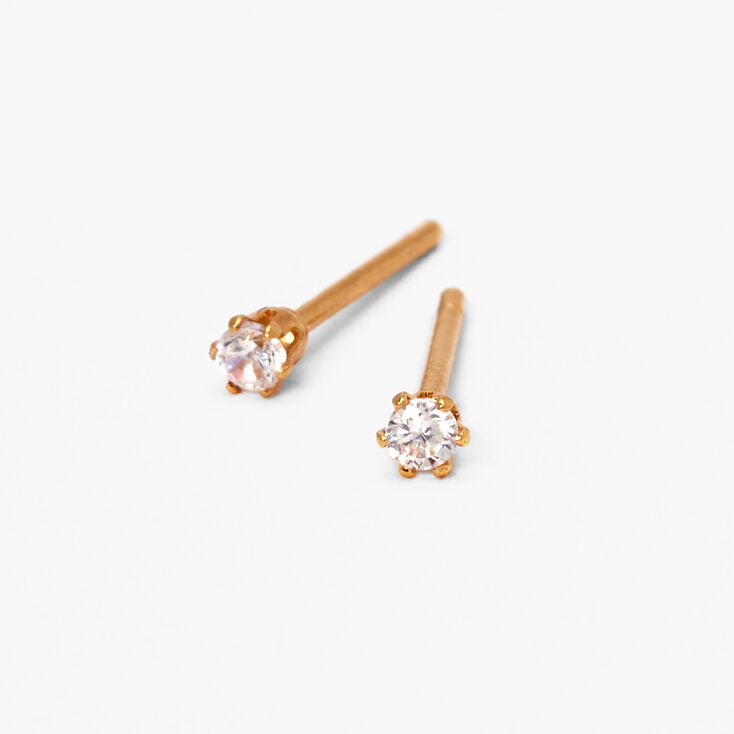 18kt Gold Plated Cubic Zirconia Round Stud Earrings - 2MM