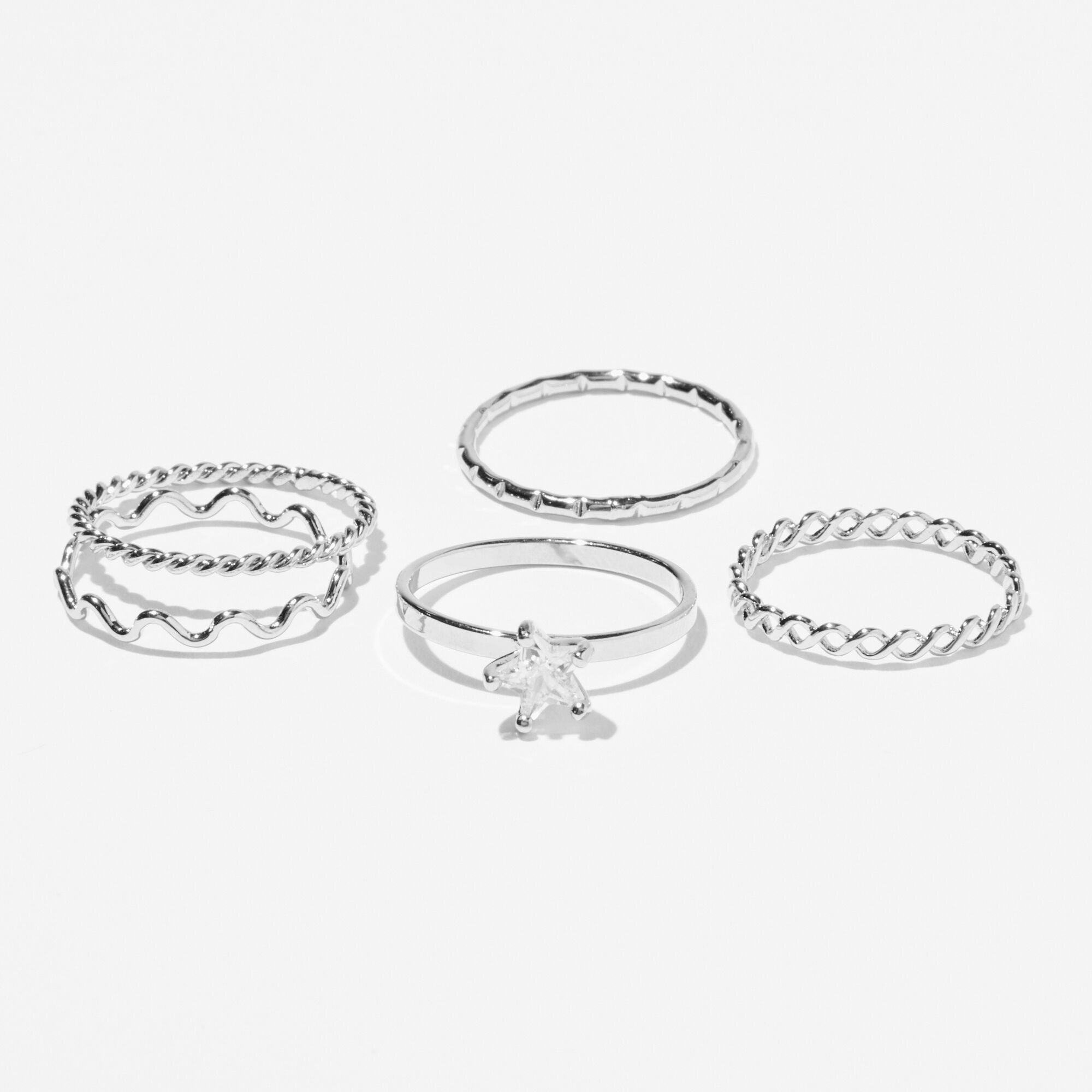 Silver Zig Zag Star Cubic Zirconia Rings 5 Pack Claire s US