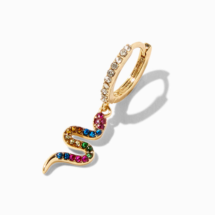 Gold 20G Rainbow Snake Crystal Cartilage Clicker Earring,
