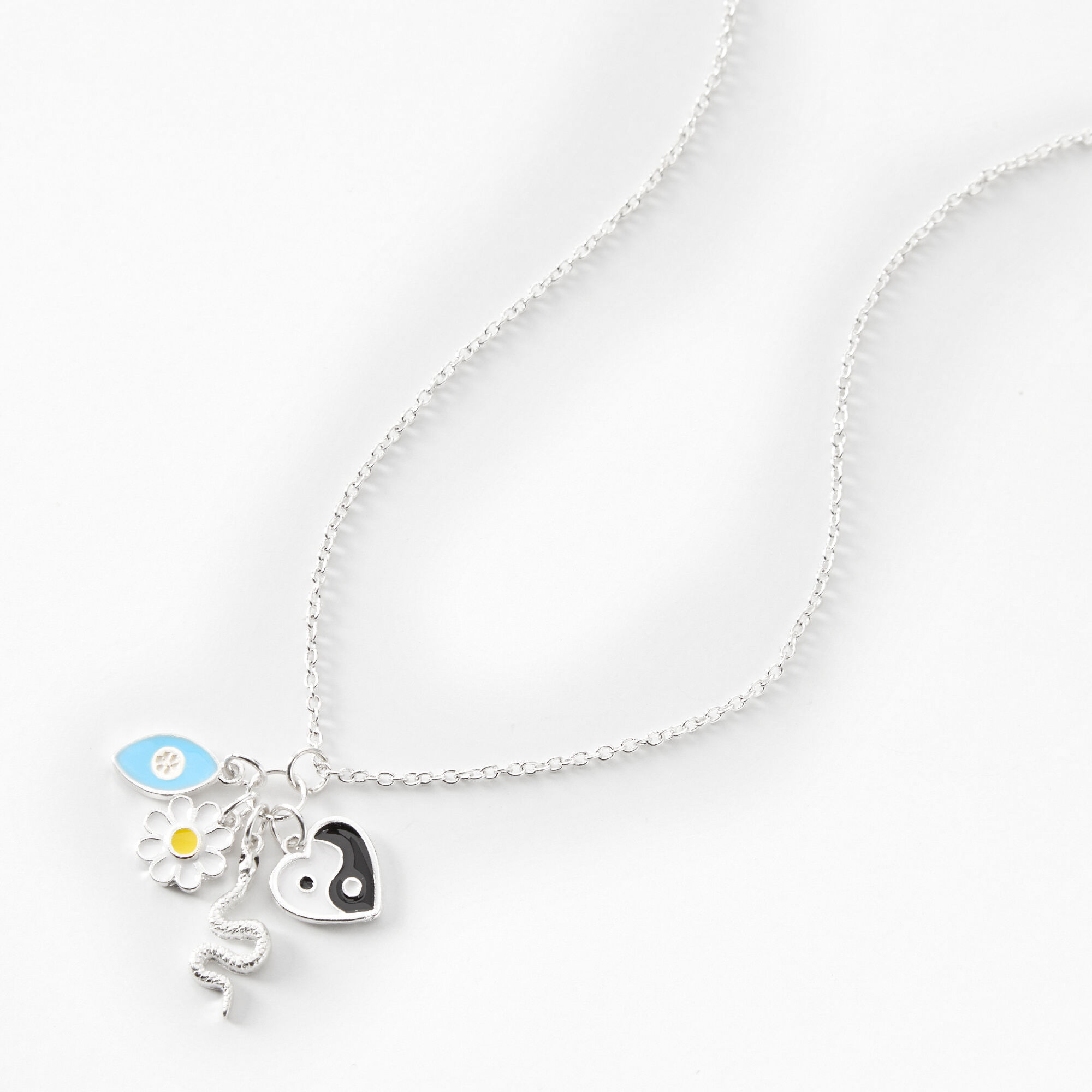 Silver Yin Yang Lucky Charms 16" Pendant Necklace,
