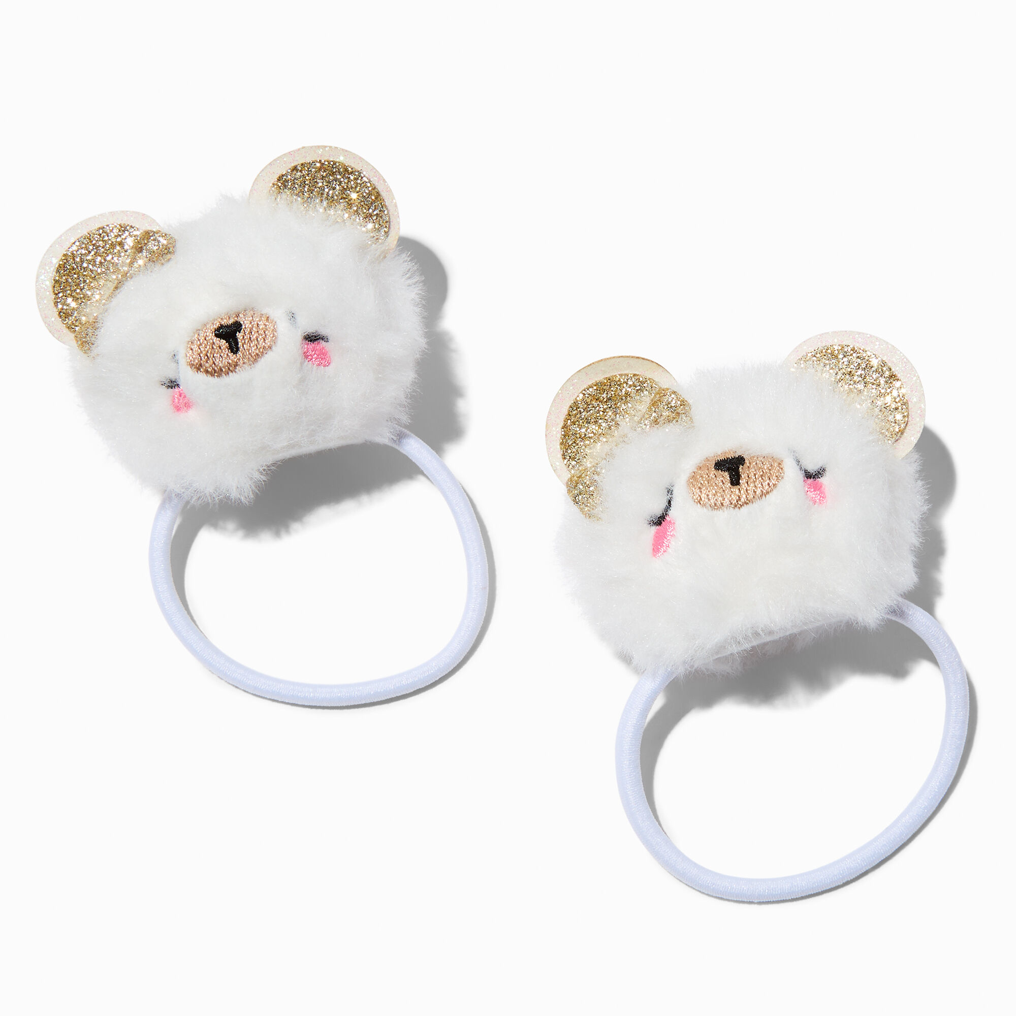View Claires Club Glitter Bear Pom Hair Ties 2 Pack Gold information
