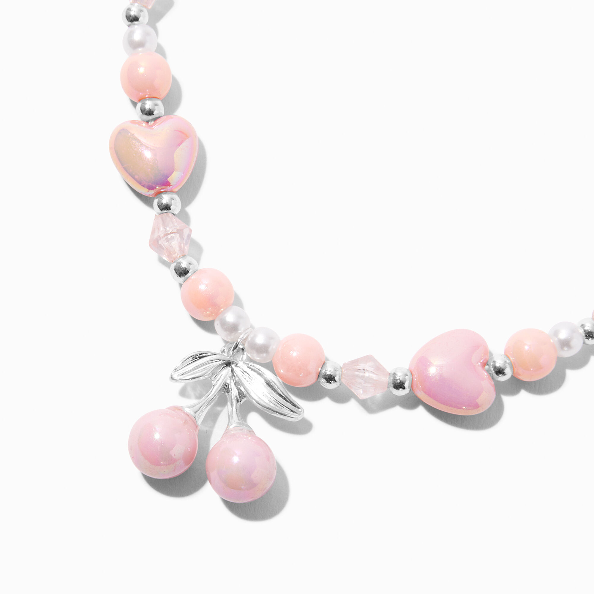 Pink Cherry Heart Beaded Pendant Necklace