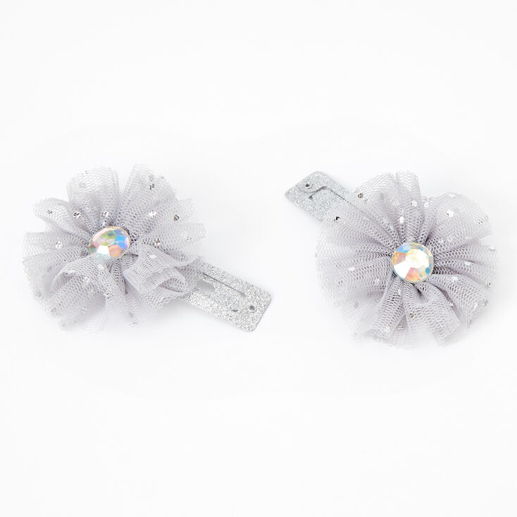 Claire's Barrettes à fleurs en tulle à paillettes Claire's Club - Lot de 2, gris