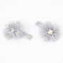 Claire&#39;s Club Glitter Tulle Flower Hair Clips - 2 Pack, Gray,