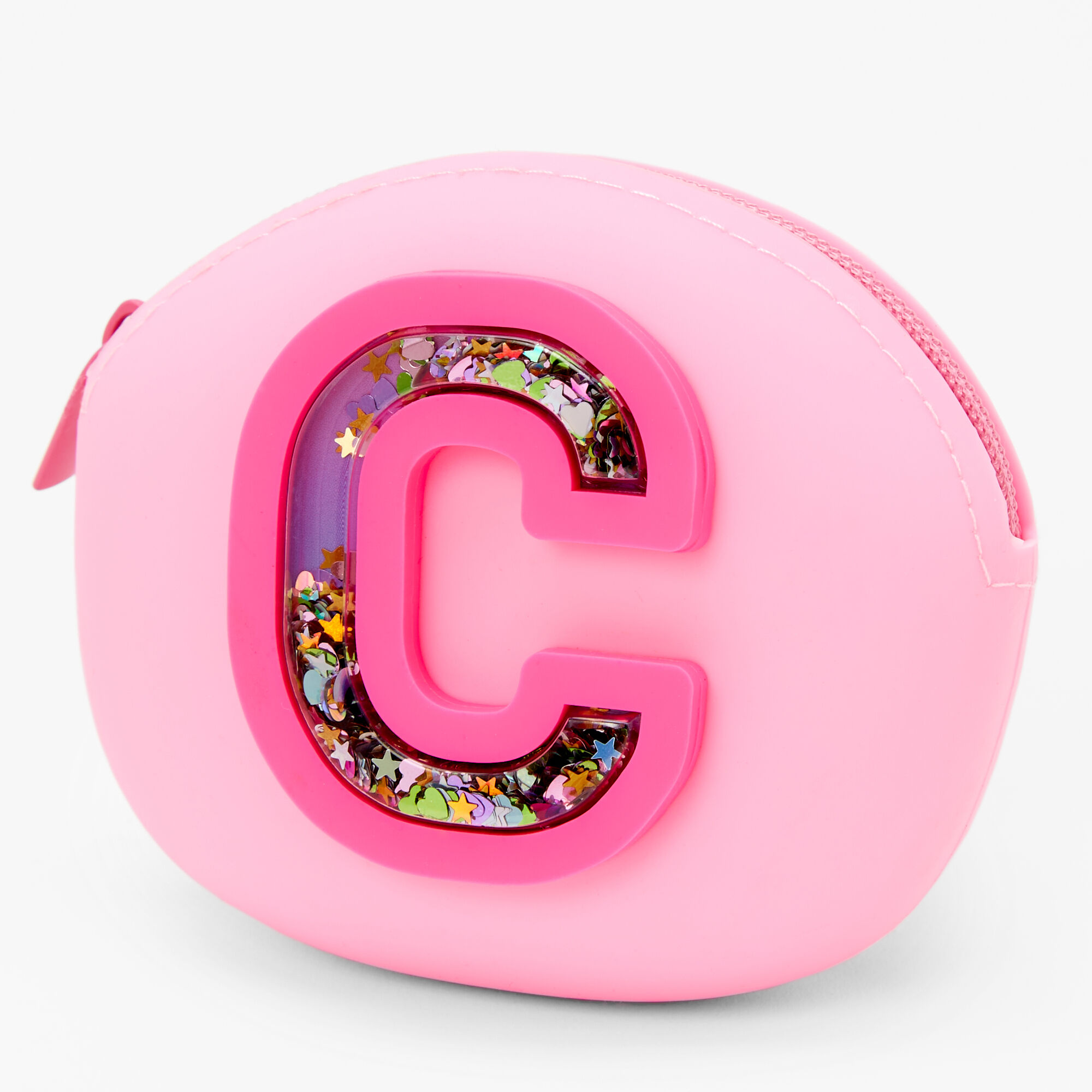 Claire's Porte-monnaie en silicone avec initiale à paillettes mobiles - Rose, C