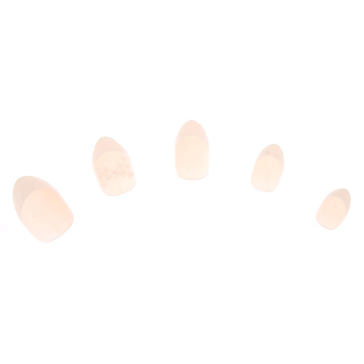 Claire's Lot de 24 faux ongles autocollants style French manucure perle d'imitation et paillettes