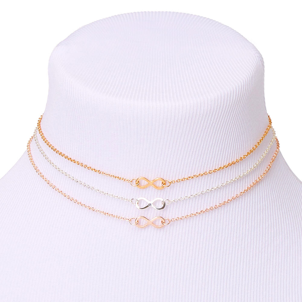 Mixed Metal Infinity Choker Necklaces - 3 Pack,