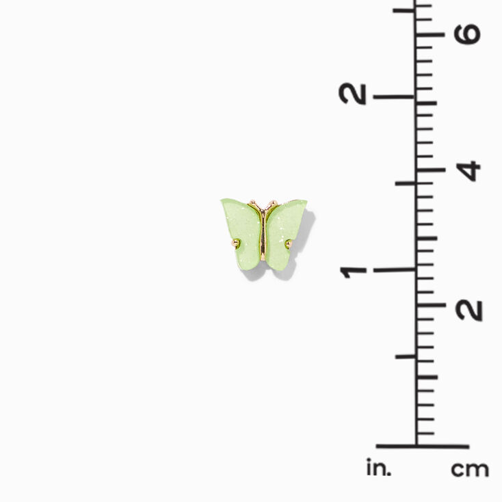 Gold Glitter Butterfly Stud Earrings - Green,