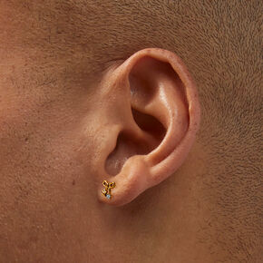 Gold-tone Titanium Cubic Zirconia Bow Stud Flatback Earrings,