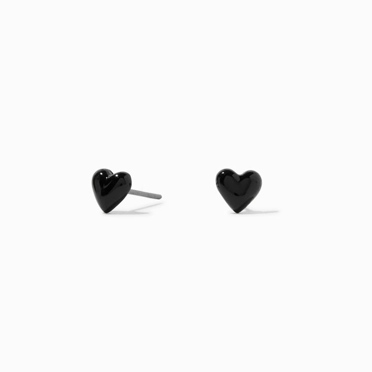 Black Puffy Heart Stud Earrings