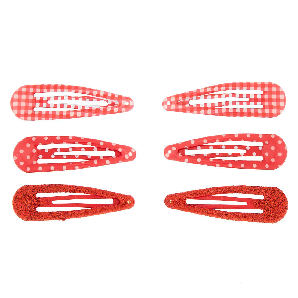 Claire's Club Gingham Snap Hair Clips - Red, 6 Pack,