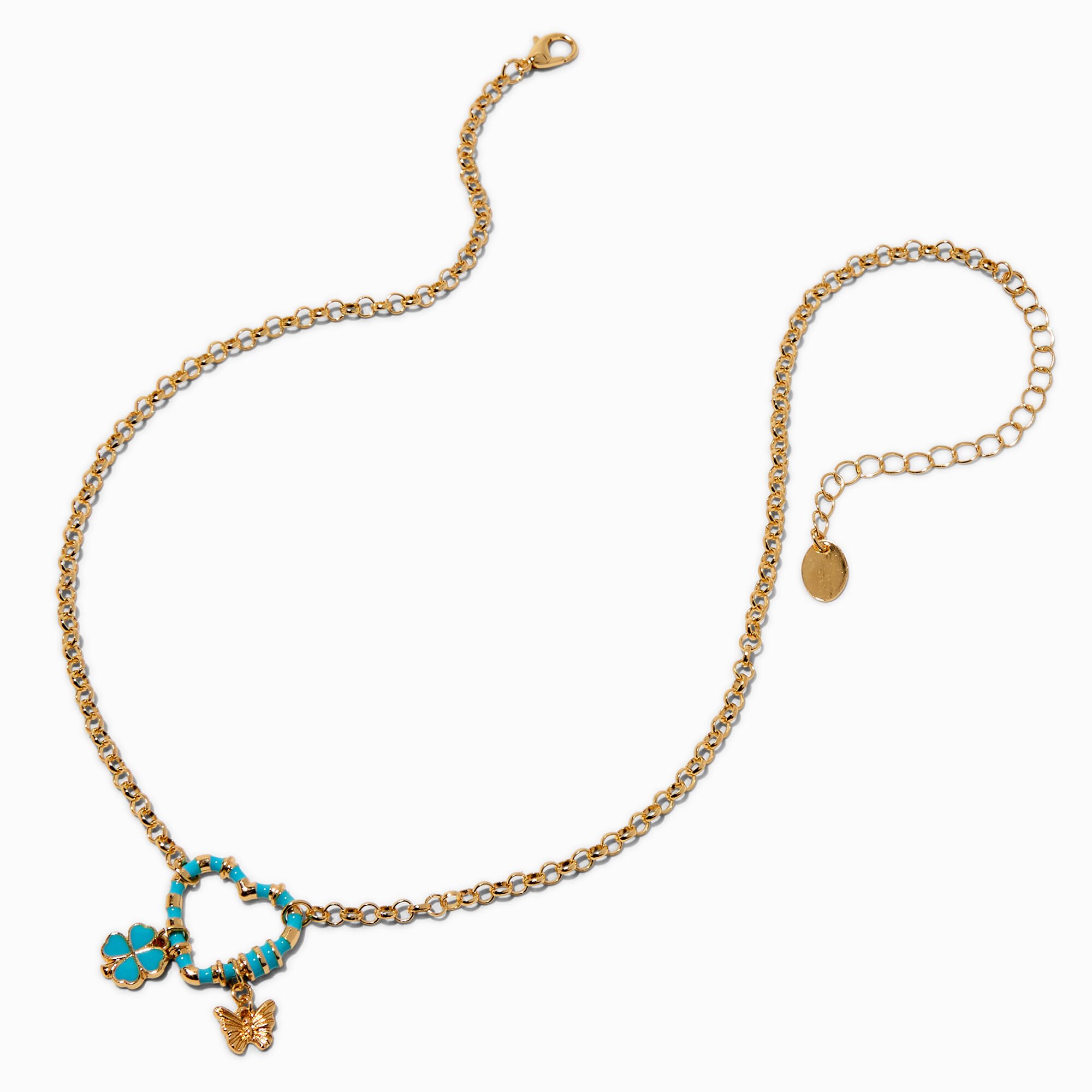 Blue Heart Carabiner Cluster Charm Pendant Necklace,