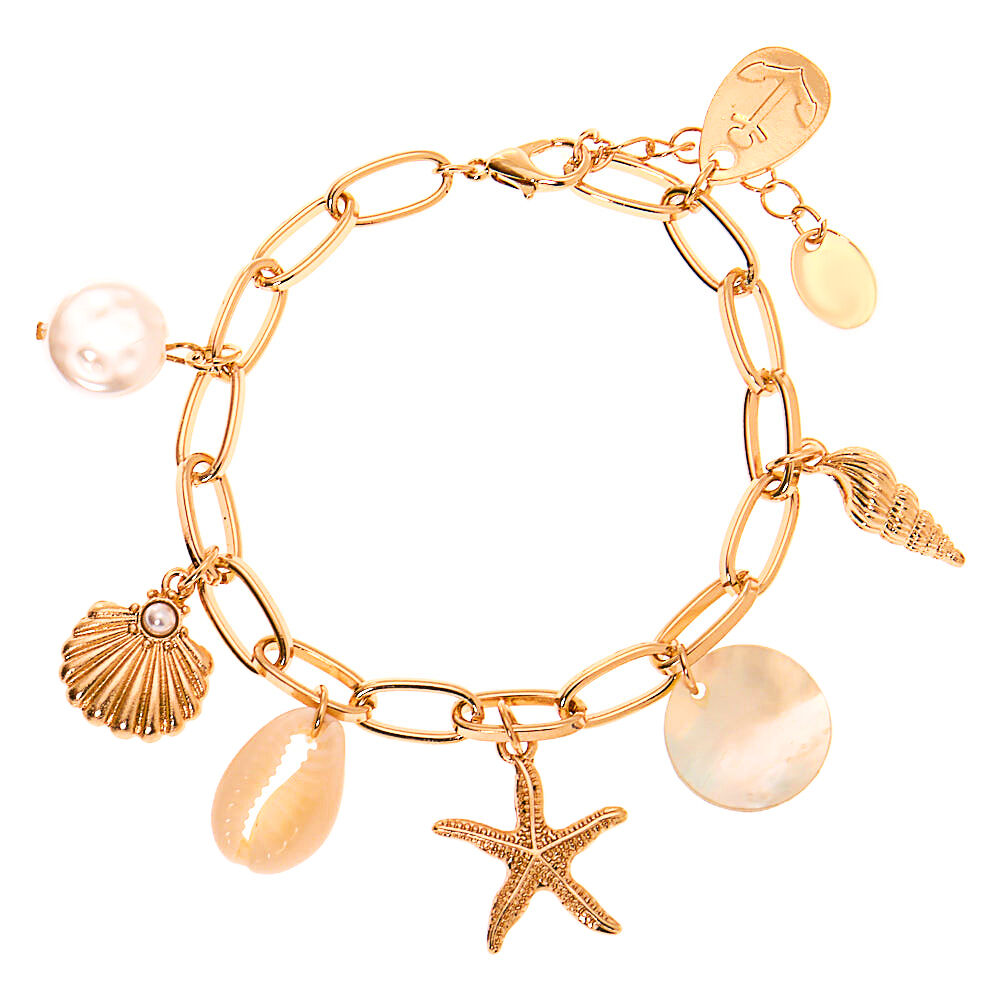 Rosemarie Collections Womens Ocean Theme Adjustable Multi Charm Gold Tone Bracelet 