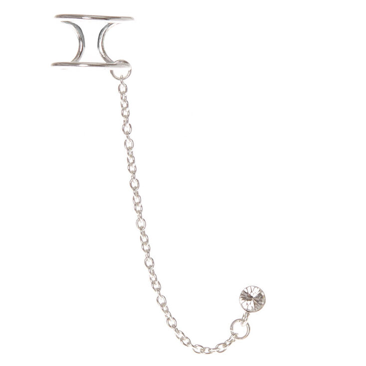 Claire's Boucle d’oreille et double manchette connectées strass couleur argentée