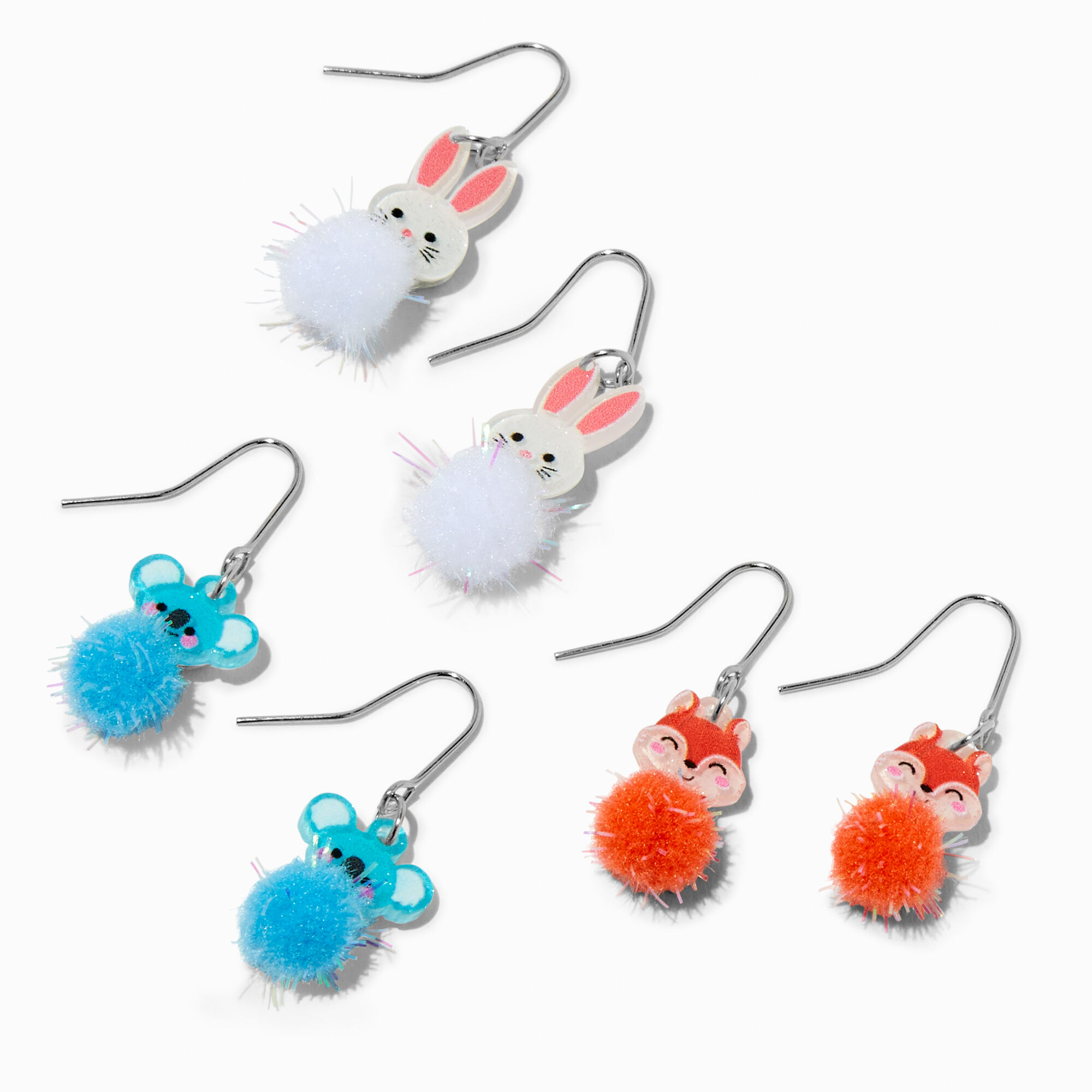 View Claires Pom Critters 05 Drop Earrings 3 Pack Silver information