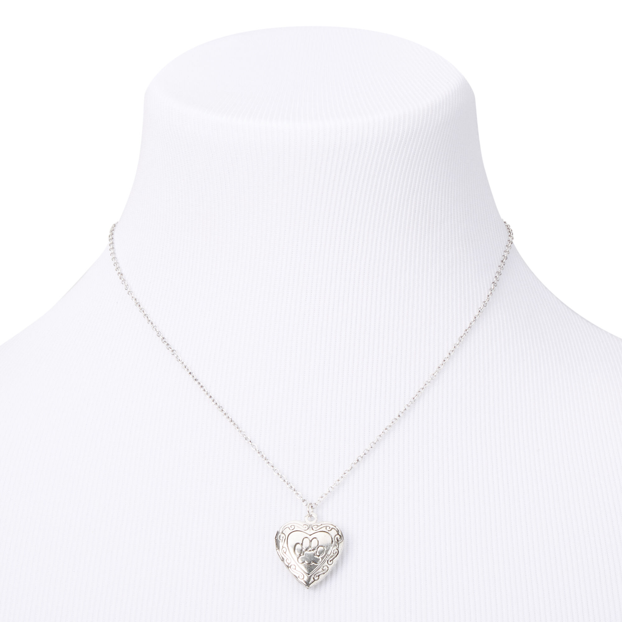 Silver Paw Print Heart Locket Pendant Necklace,