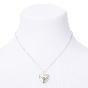 Silver Paw Print Heart Locket Pendant Necklace,