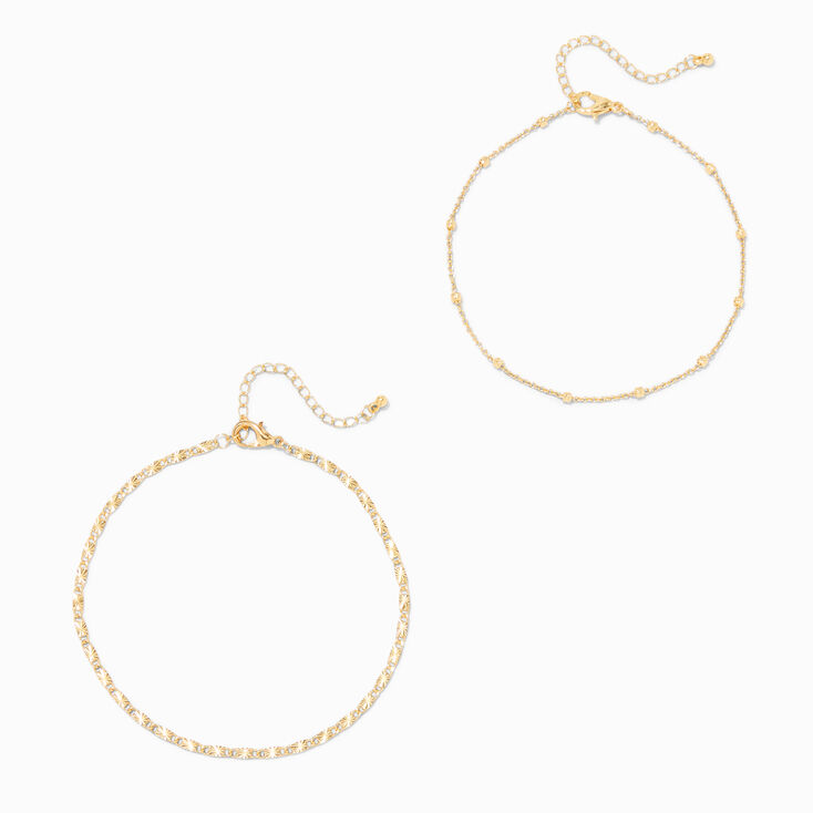 C LUXE by Claire&#39;s 18k Yellow Gold Plated Beaded &amp; Figaro Chain Anklets - 2 Pack,