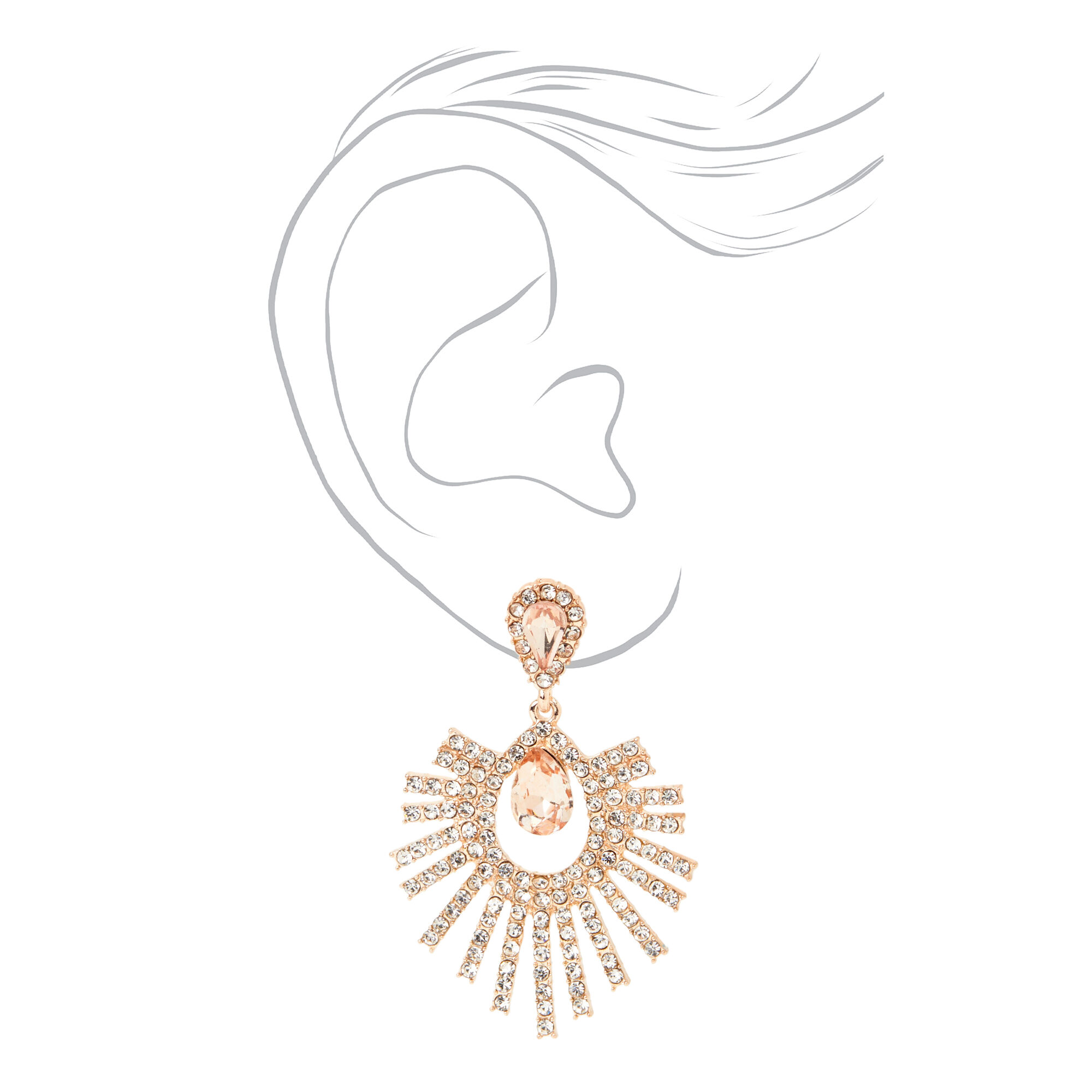 Rose Gold 1" Rhinestone Teardrop Drop Earrings,
