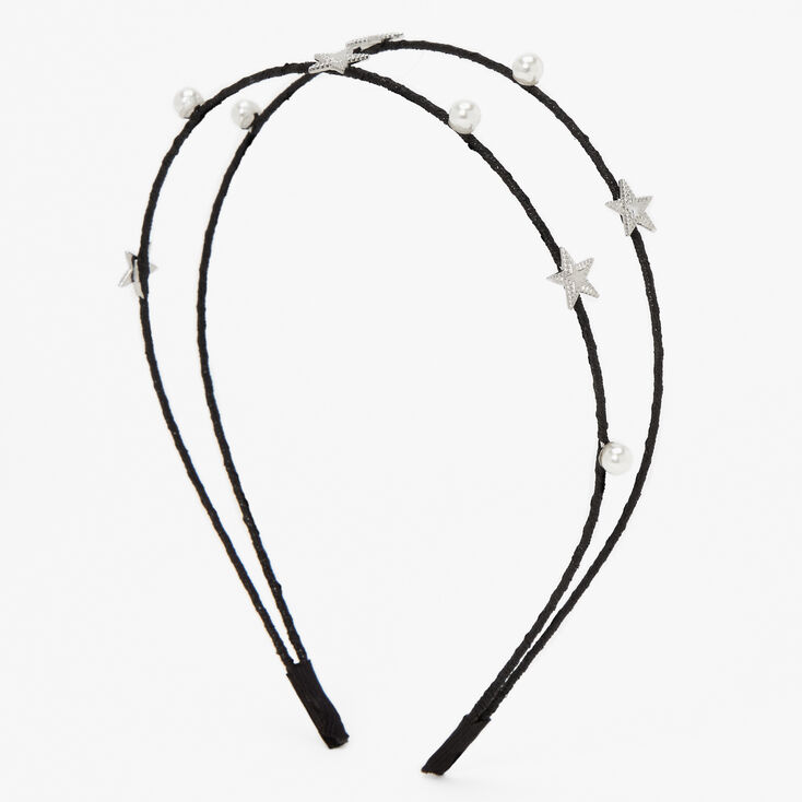 Silver Star & Pearl Double Row Black Headband | Claire's