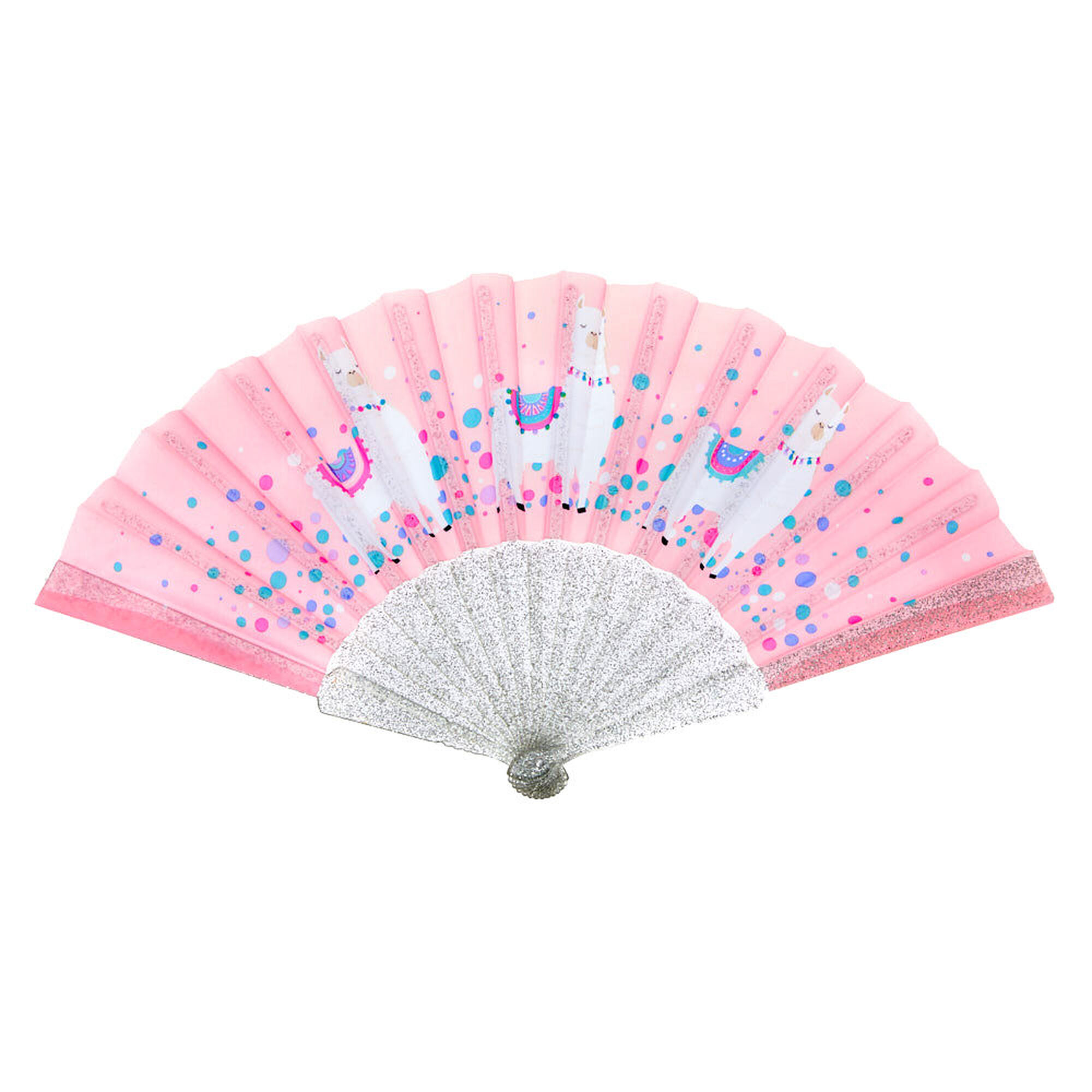 View Claires Llama Folding Fan Pink information