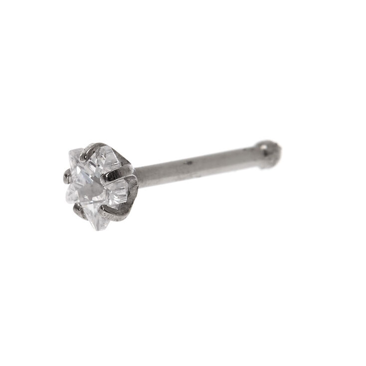 20G Silver-tone Titanium Crystal Star Nose Stud,