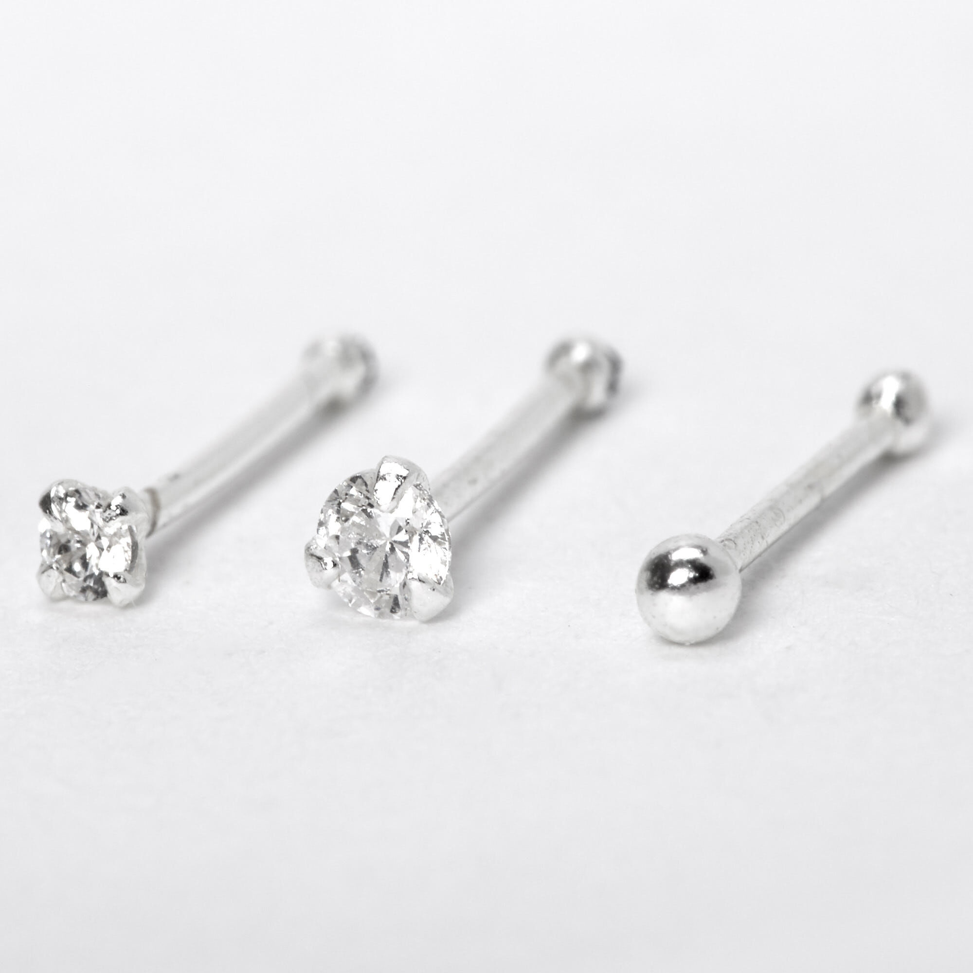 Pack of 20 Pieces Mix Color 22G Sterling Silver Foot Straight End Nose Pin Stud