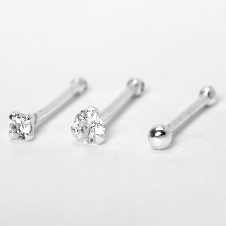 Sterling Silver 22G Nose Studs - 3 Pack,