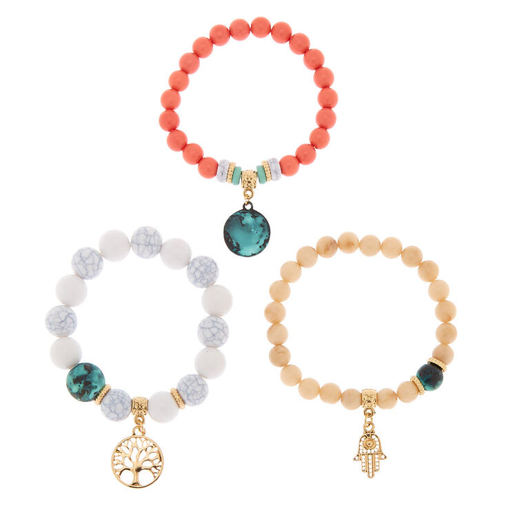 Gold Hamsa Tree Beaded Stretch Bracelets - 3 Pack,