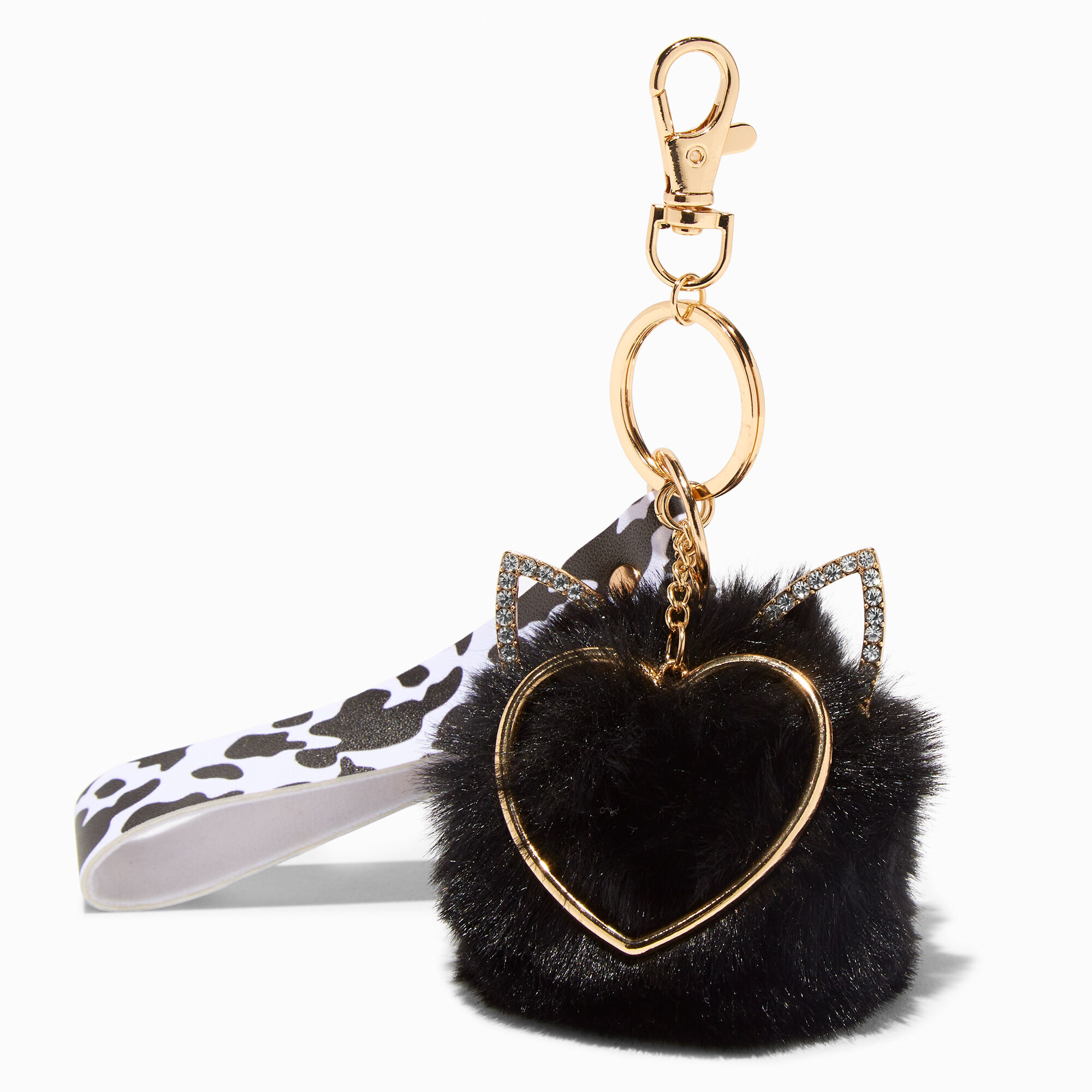Black Cat Pom Pom Keyring Claire s