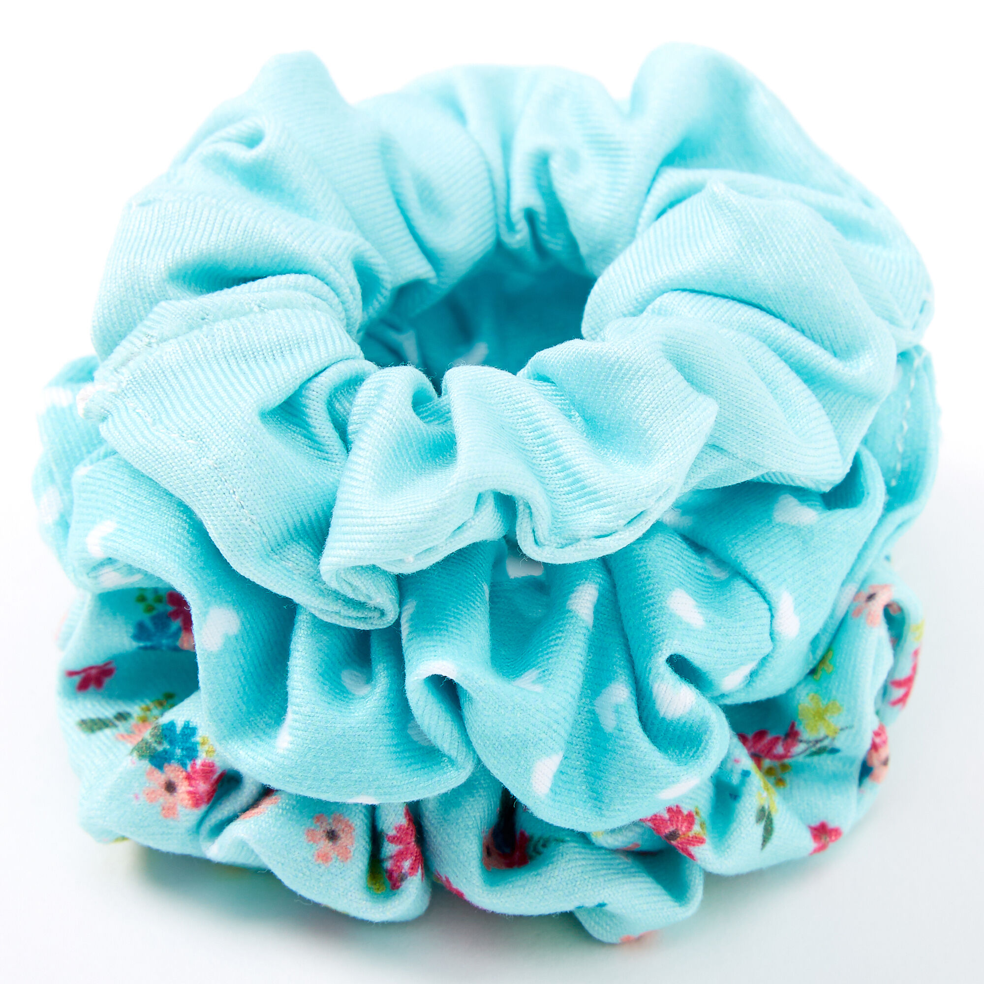 Claire's Club Small Floral Heart Hair Scrunchies - Mint, 3 Pack,