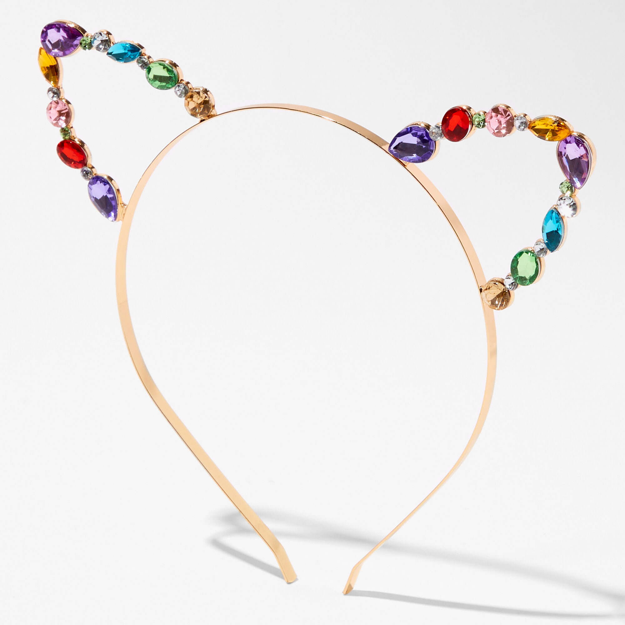 View Claires Rainbow Gemstone Cat Ears Headband Gold information