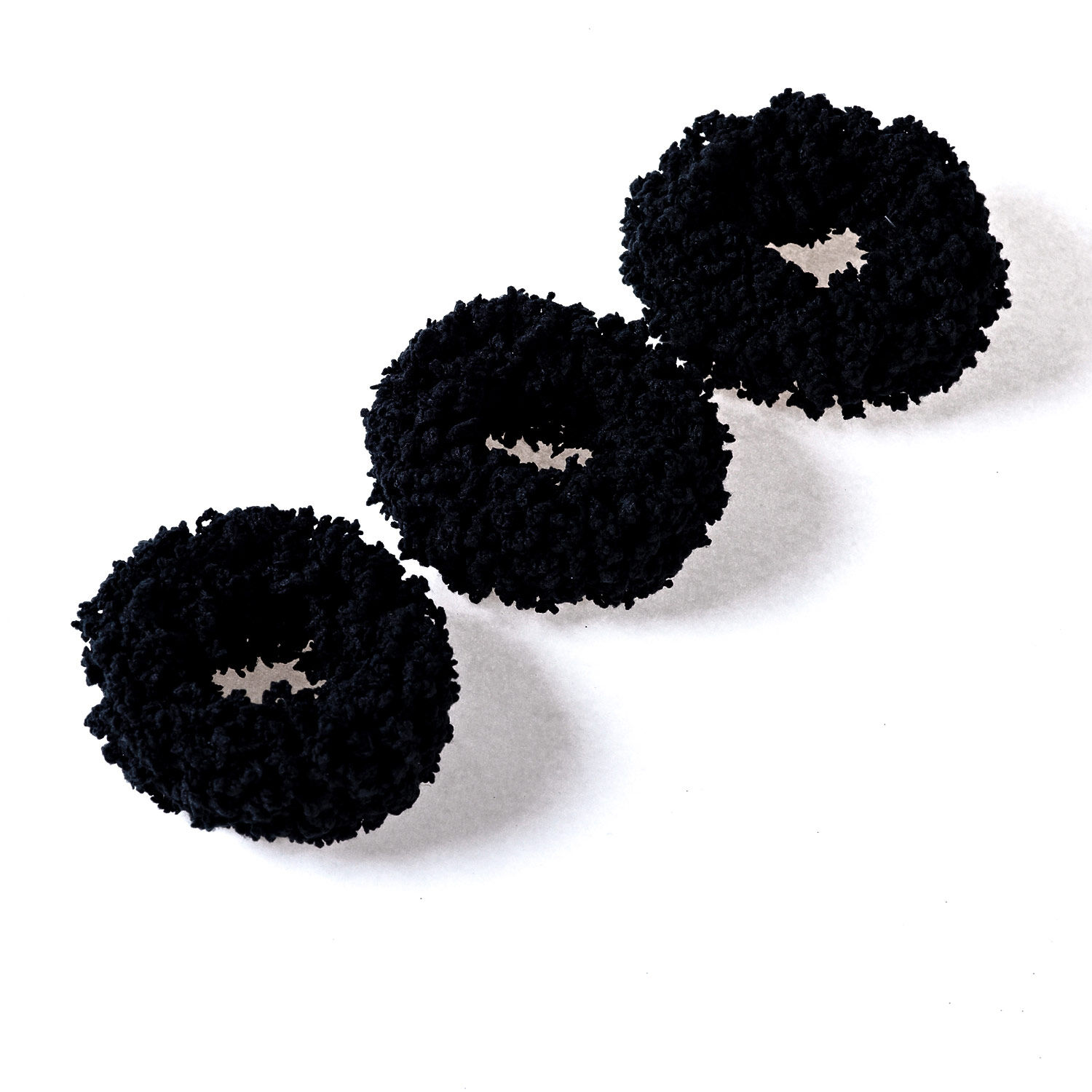 Small Fuzzy Hair Scrunchies Black 3 Pack