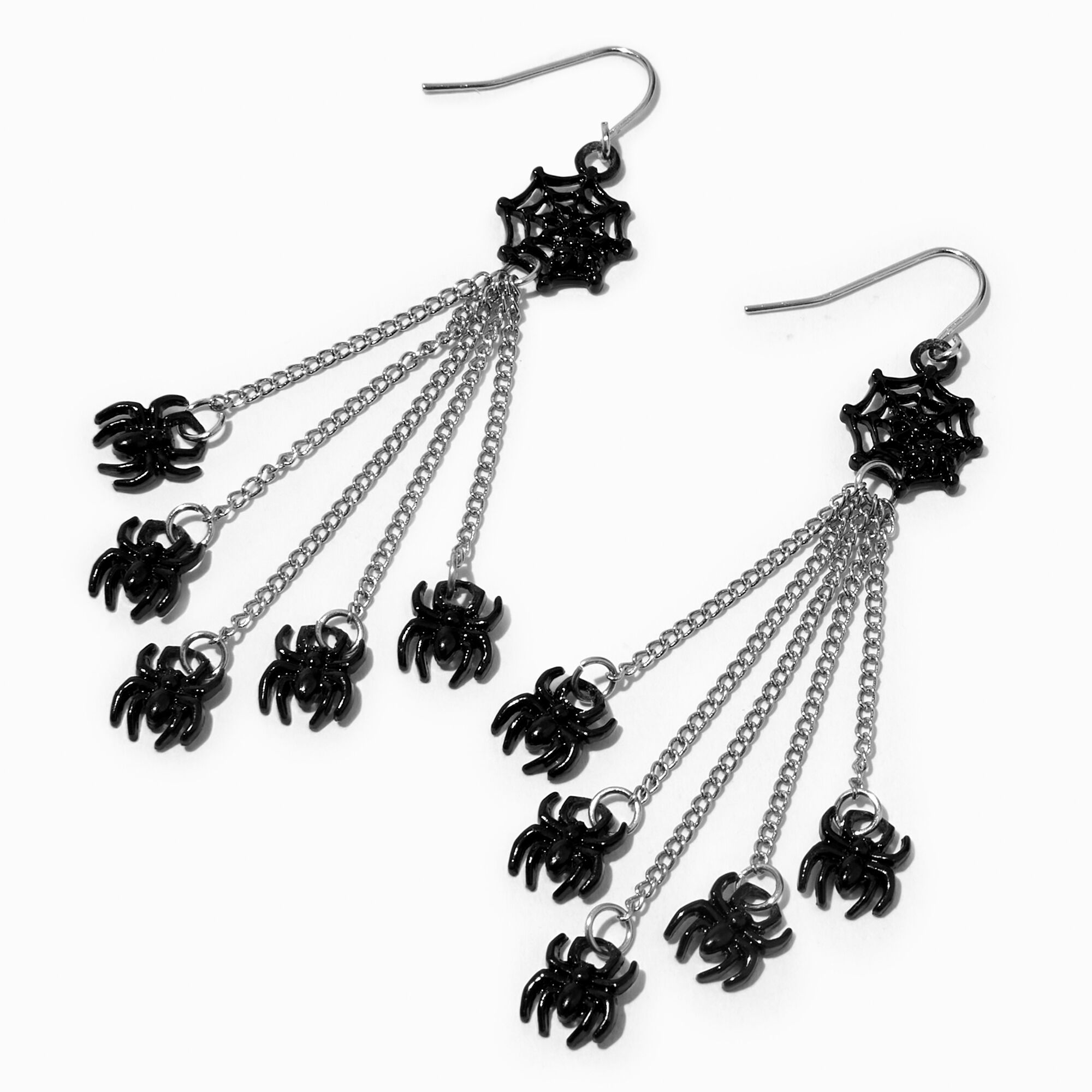 View Claires Spiders Webs 3 Chain Drop Earrings Black information
