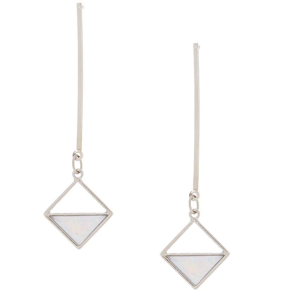 Silver Lucite 2.5" Geometric Drop Earrings,