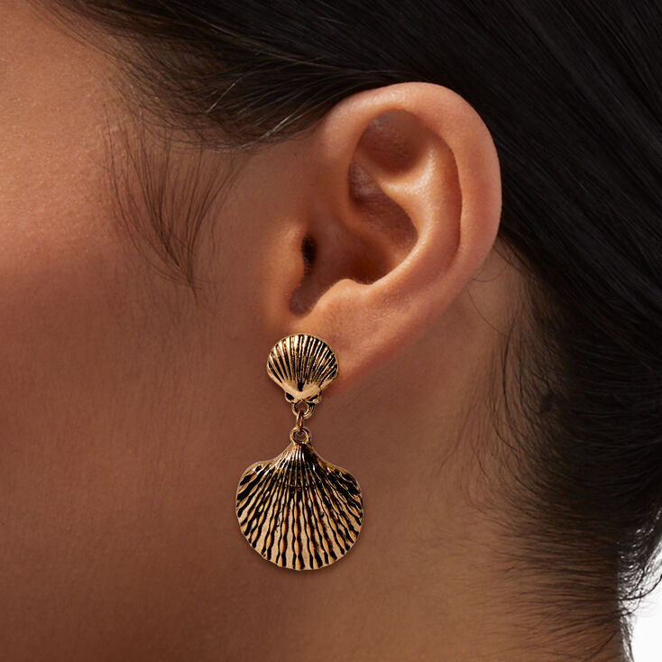 Burnished Gold-tone Scallop Shell 1&quot; Drop Earrings ,