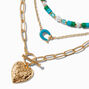 Gold-tone Heart Turquoise Beaded Multi-Strand Necklace,