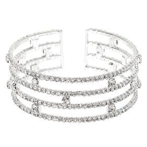 Silver Rhinestone Stacked Cuff Bracelet,
