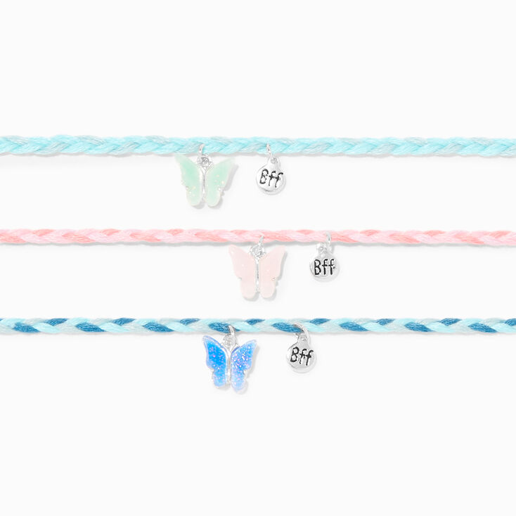 Best Friends Glow in the Dark Butterfly Braided Rope Choker Necklaces - 3 Pack,