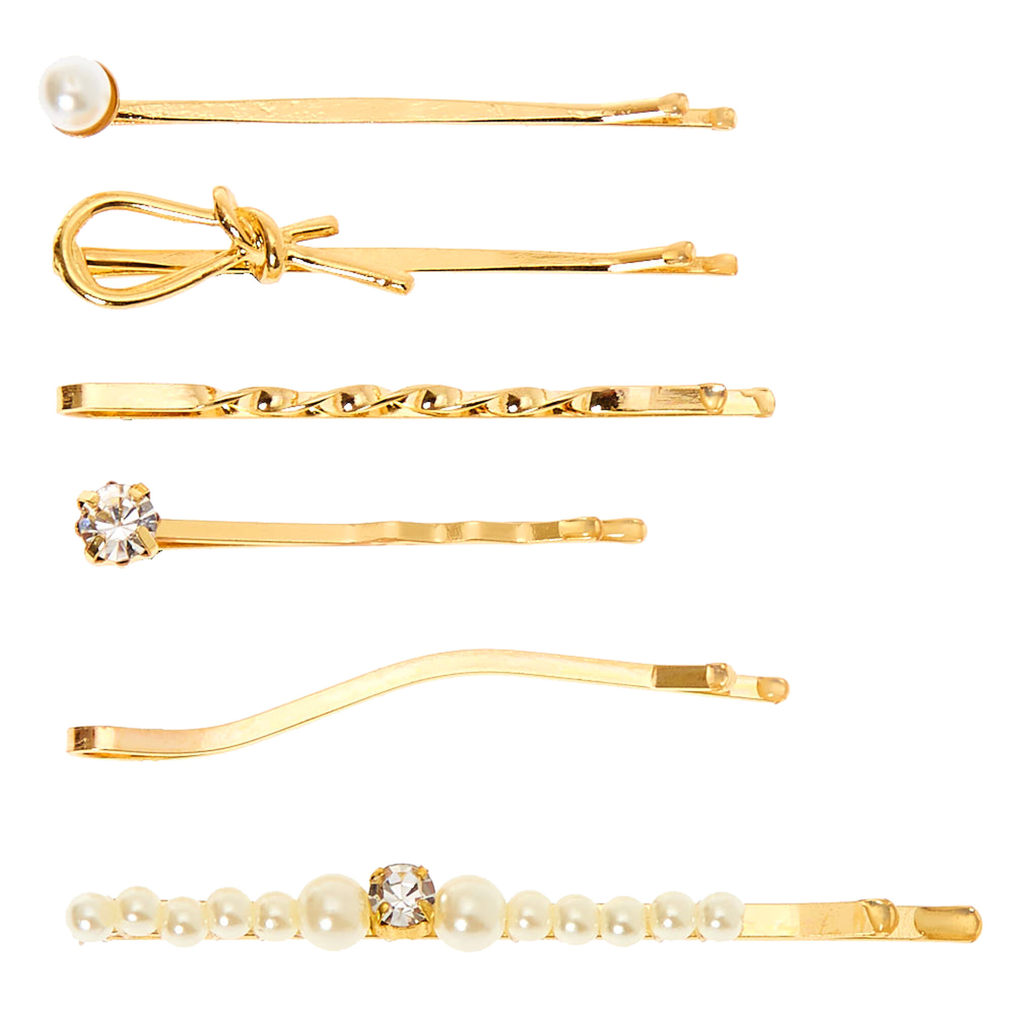 Gold Knotted Crystal Pearl Hair Pins 6 Pack Claire S Us