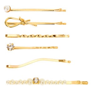 Gold Knotted Crystal Pearl Hair Pins - 6 Pack,