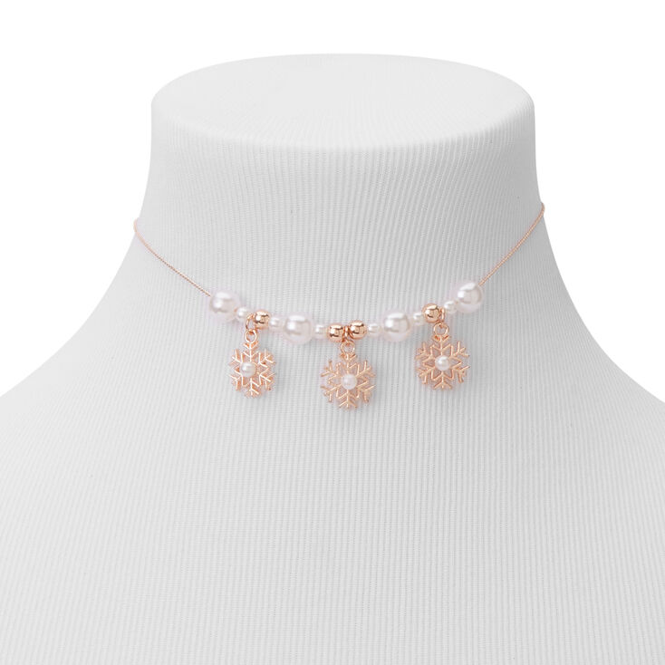 Claire&#39;s Club Holiday Snowflake Pearl Jewelry Set - Rose Gold,