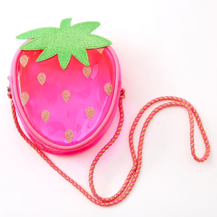 Claire&#39;s Club Transparent Strawberry Crossbody Bag - Pink,