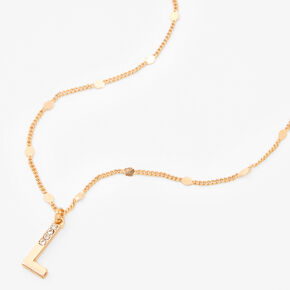 Gold Half Stone Initial Pendant Necklace - L,