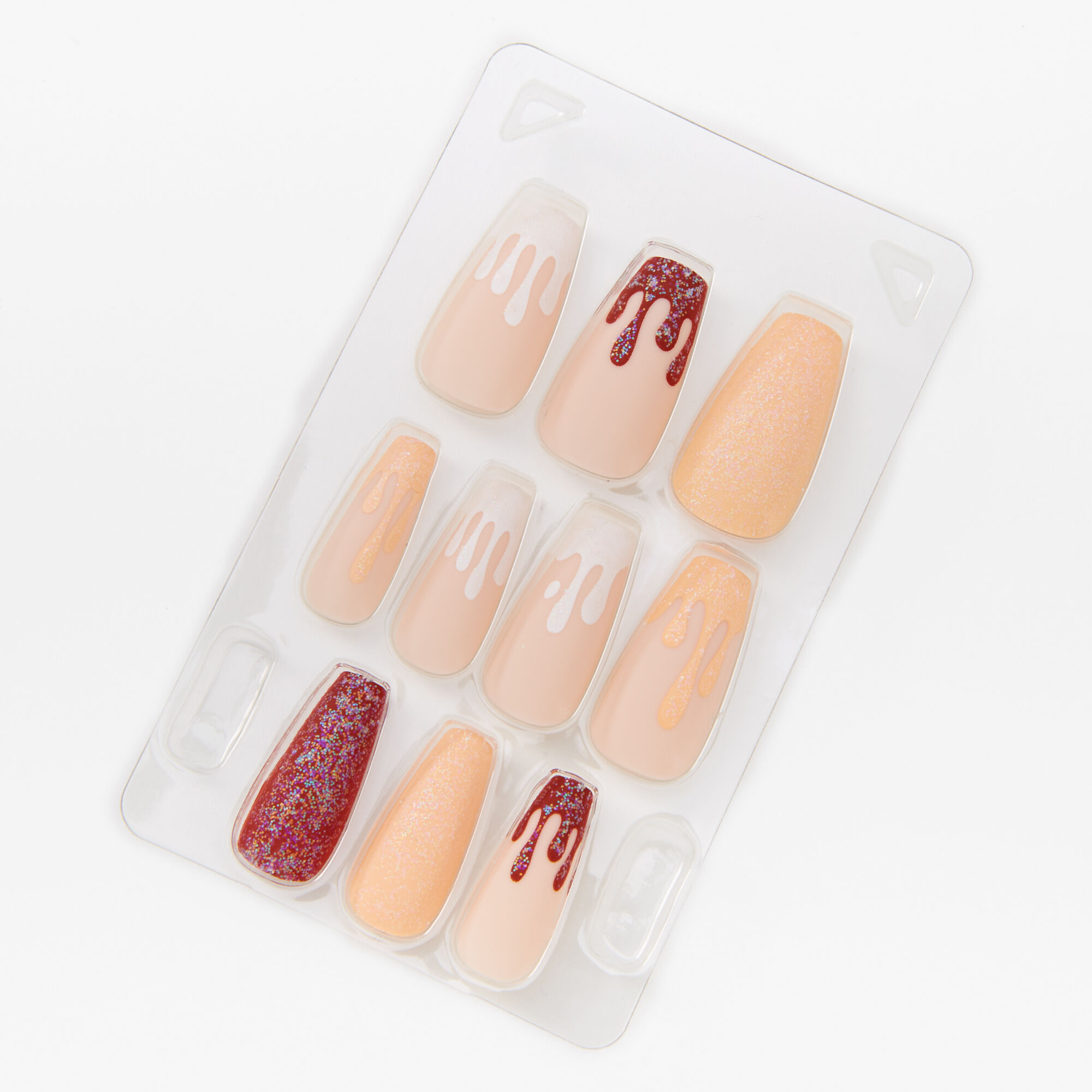 View Claires Glitter Drip Squareletto Press On Vegan Faux Nail Set 24 Pack information