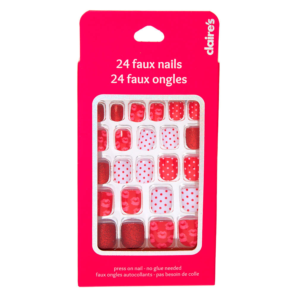 Lip Square Press On Faux Nail Set - 24 Pack,