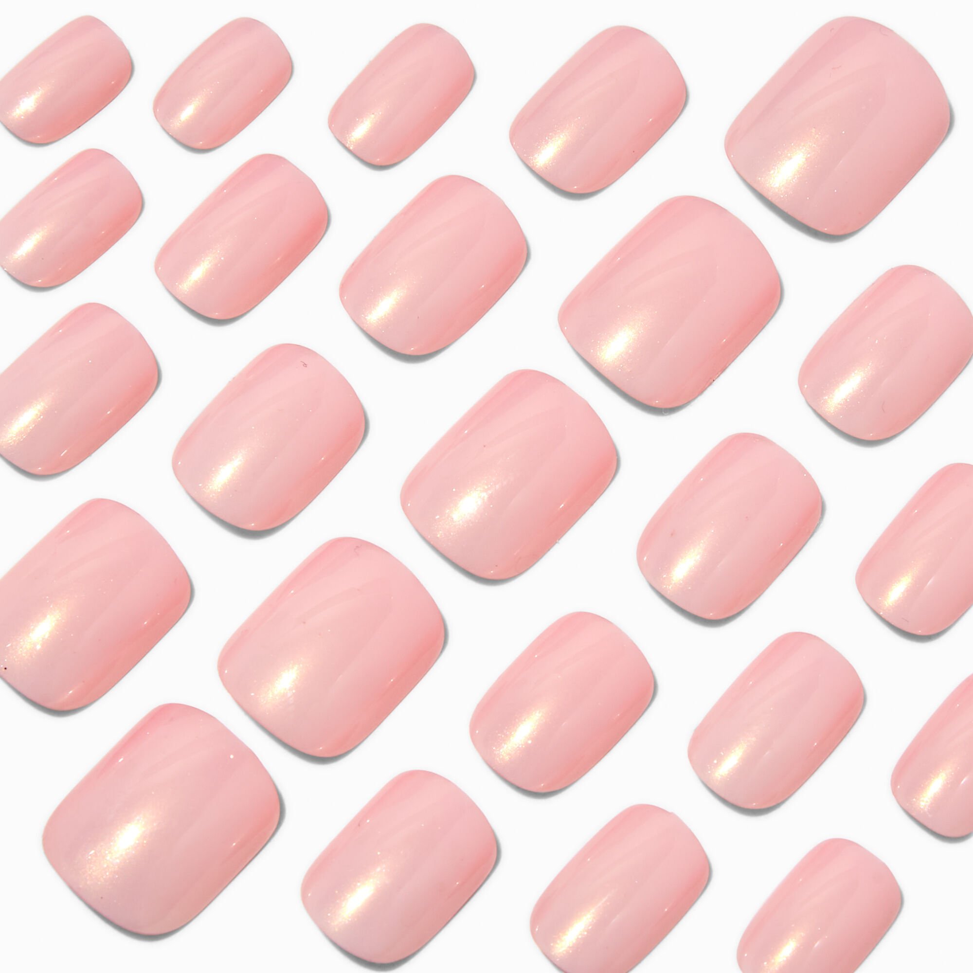 Pink Glazed Short Square Vegan Faux Nail Set - 24 Pack,