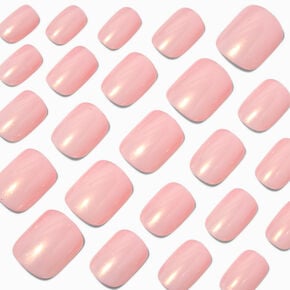 Pink Glazed Short Square Vegan Faux Nail Set - 24 Pack,